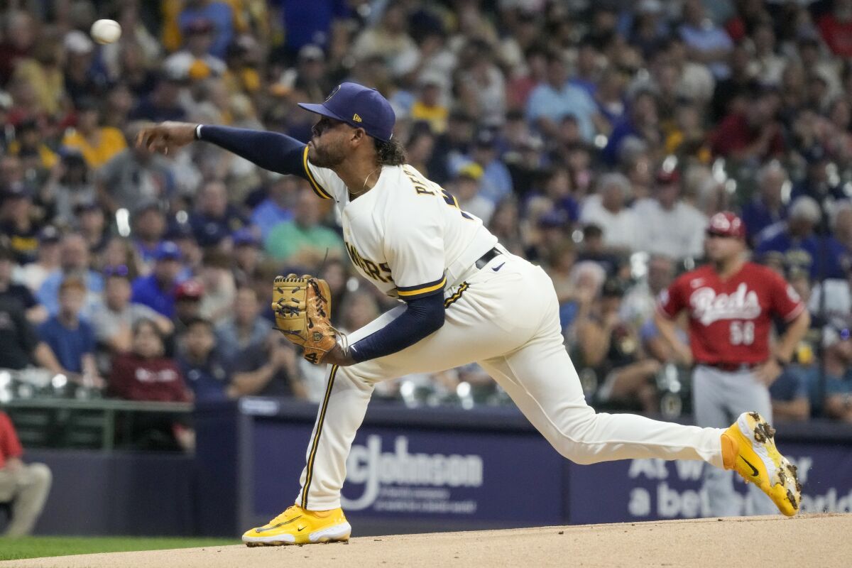 Freddy Peralta matches career high with 13 Ks, Taylor homers to lead  Brewers past Reds 3-0 - ABC News